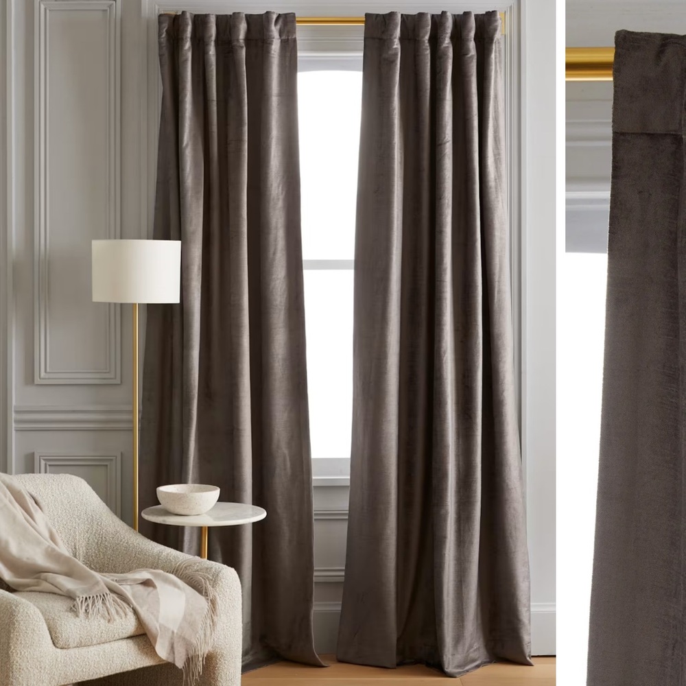 NWOT QUINCE 48x108 Luster Velvet Room Darkening Curtain Slate 1339